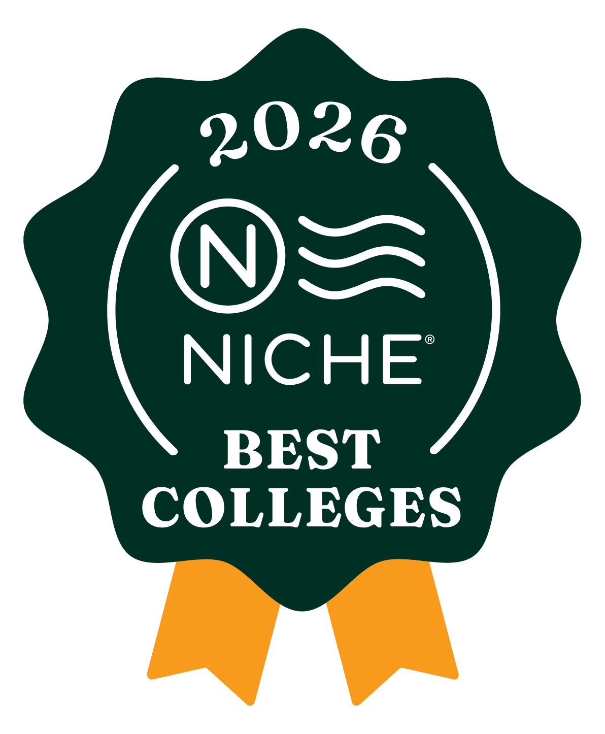 Badge from Niche.com with text saying 2026 Niche Best Colleges